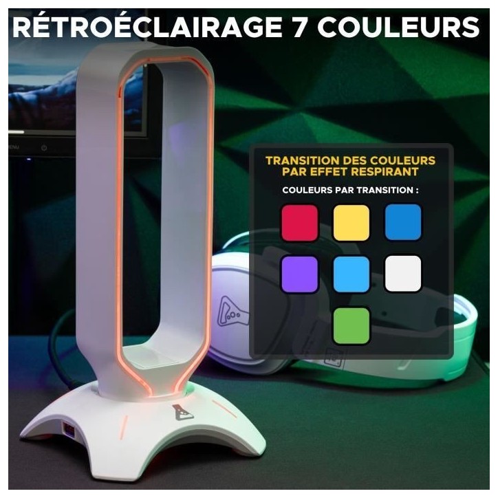 Support pour Casque/Micro-Casque - THE G-LAB - K-STAND RADO - RGB USB - Blanc Support pour Casque/Micro-Casque - THE G-LAB - K-STAND RADO - RGB USB - Blanc