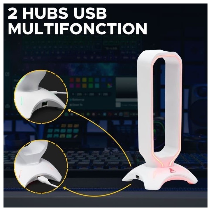 Support pour Casque/Micro-Casque - THE G-LAB - K-STAND RADO - RGB USB - Blanc Support pour Casque/Micro-Casque - THE G-LAB - K-STAND RADO - RGB USB - Blanc