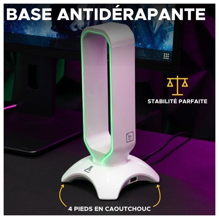 Support pour Casque/Micro-Casque - THE G-LAB - K-STAND RADO - RGB USB - Blanc Support pour Casque/Micro-Casque - THE G-LAB - K-STAND RADO - RGB USB - Blanc