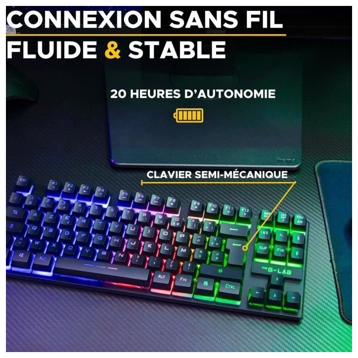 Clavier Gamer - The G-Lab - KEYZ CAESIUM TKL WIRELESS - sans fil - azerty - Noir Clavier Gamer - The G-Lab - KEYZ CAESIUM TKL WIRELESS - sans fil - azerty - Noir