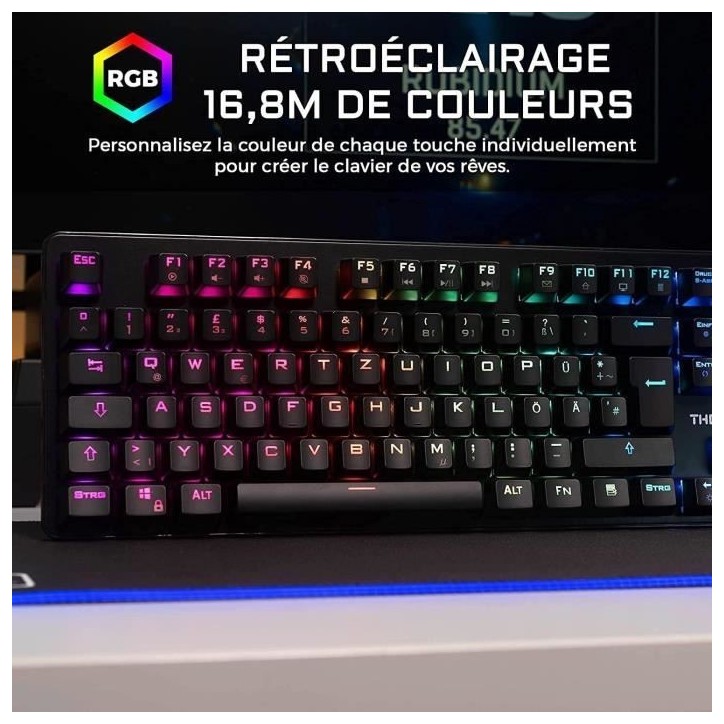 Clavier Gamer - The G-Lab - KEYZ RUBIDIUM - Mécanique (Switch Rouge) - Repose Poignet - RGB - Filaire - Azerty - Noir Clavier Gamer - The G-Lab - KEYZ RUBIDIUM - Mécanique (Switch Rouge) - Repose Poignet - RGB - Filaire - Azerty - Noir
