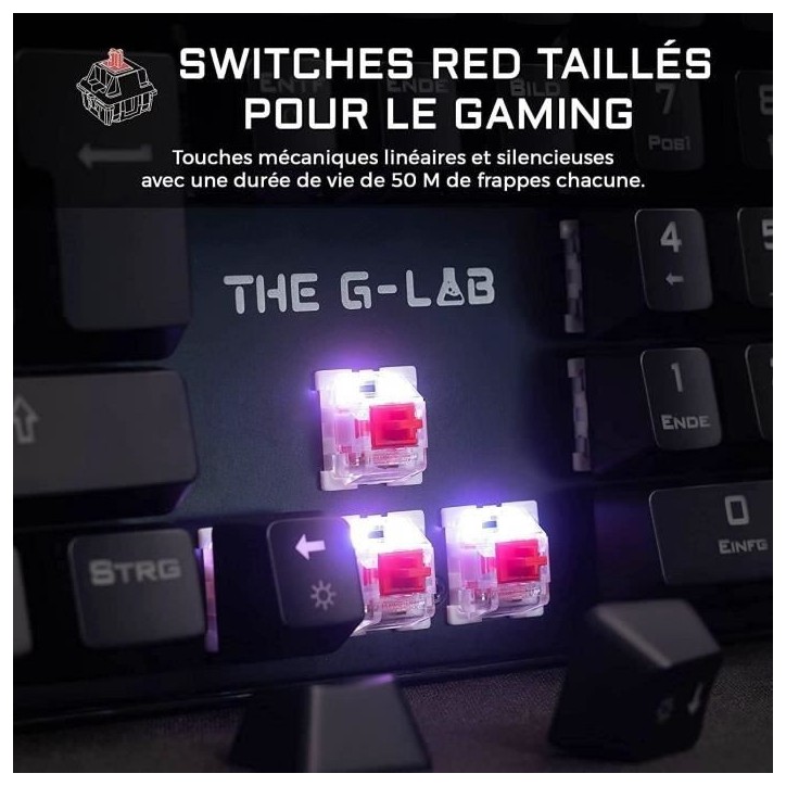 Clavier Gamer - The G-Lab - KEYZ RUBIDIUM - Mécanique (Switch Rouge) - Repose Poignet - RGB - Filaire - Azerty - Noir Clavier Gamer - The G-Lab - KEYZ RUBIDIUM - Mécanique (Switch Rouge) - Repose Poignet - RGB - Filaire - Azerty - Noir