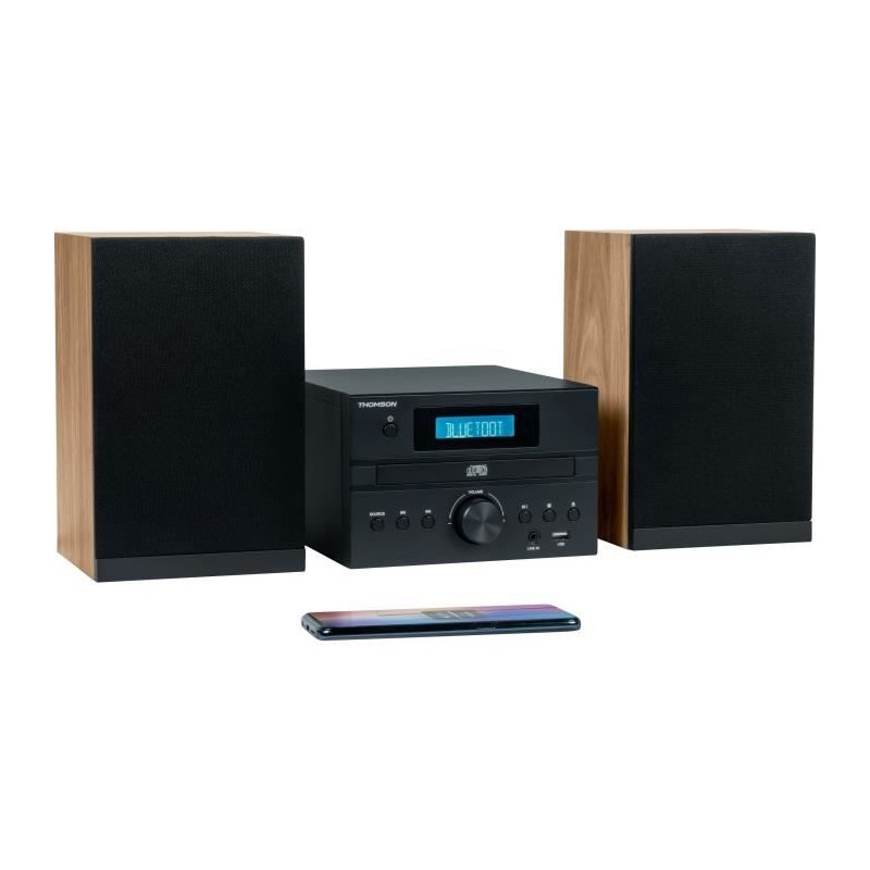 Micro-chaîne Bluetooth - THOMSON - Bois/Noir - Radio FM/CD/MP3/USB, 2 Micro-chaîne Bluetooth - THOMSON - Bois/Noir - Radio FM/CD/MP3/USB, 2