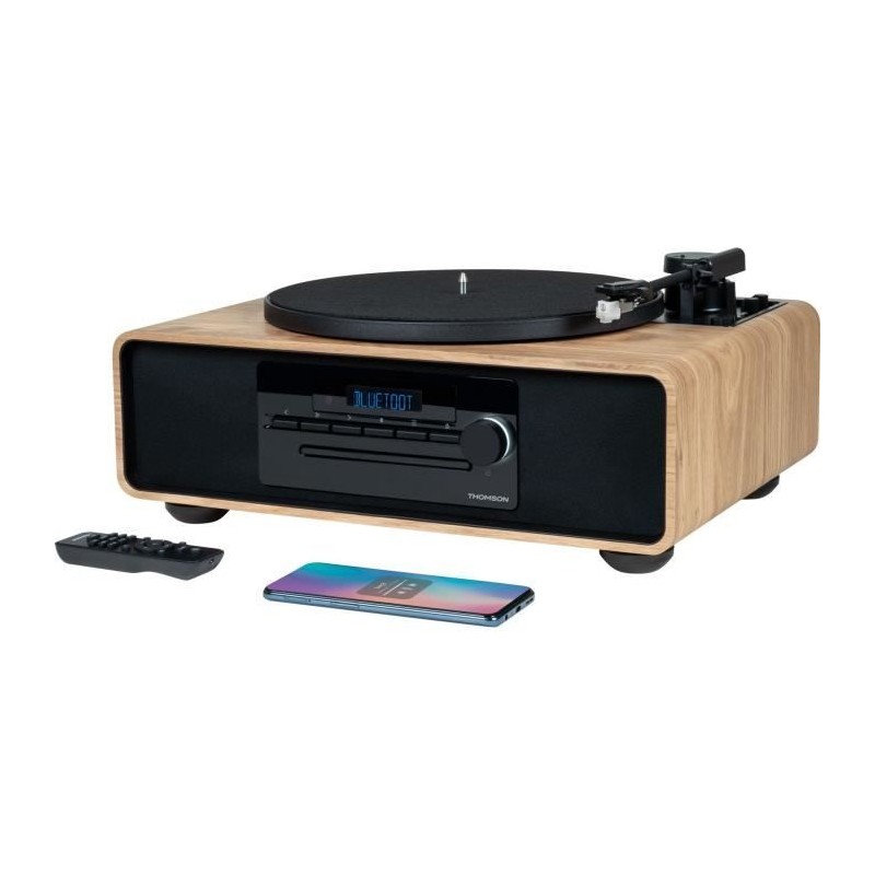 Micro-chaîne Bluetooth avec platine - THOMSON - Noir/Bois - Radio FM/
