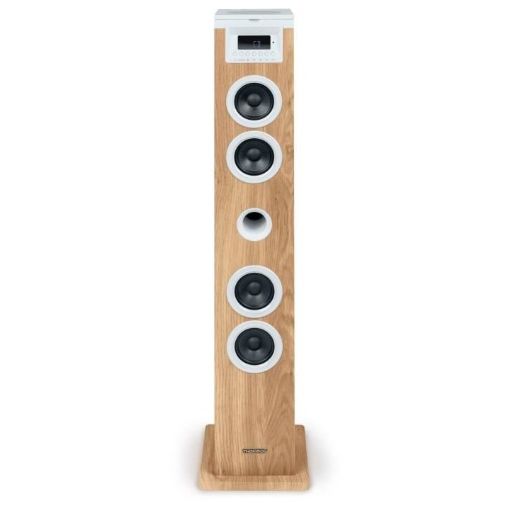 Tour haut-parleur - THOMSON - Bluetooth/CD/USB/SD - Blanc/Bois - 60W - Radio FM Tour haut-parleur - THOMSON - Bluetooth/CD/USB/SD - Blanc/Bois - 60W - Radio FM