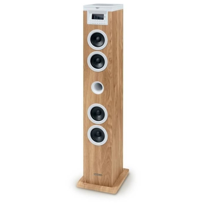 Tour haut-parleur - THOMSON - Bluetooth/CD/USB/SD - Blanc/Bois - 60W - Radio FM Tour haut-parleur - THOMSON - Bluetooth/CD/USB/SD - Blanc/Bois - 60W - Radio FM