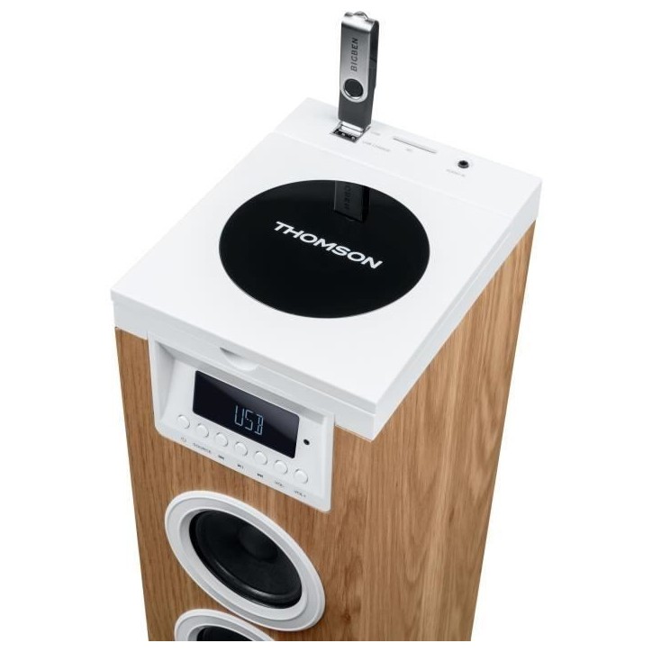 Tour haut-parleur - THOMSON - Bluetooth/CD/USB/SD - Blanc/Bois - 60W - Radio FM Tour haut-parleur - THOMSON - Bluetooth/CD/USB/SD - Blanc/Bois - 60W - Radio FM