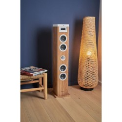 Tour haut-parleur - THOMSON - Bluetooth/CD/USB/SD - Blanc/Bois - 60W -