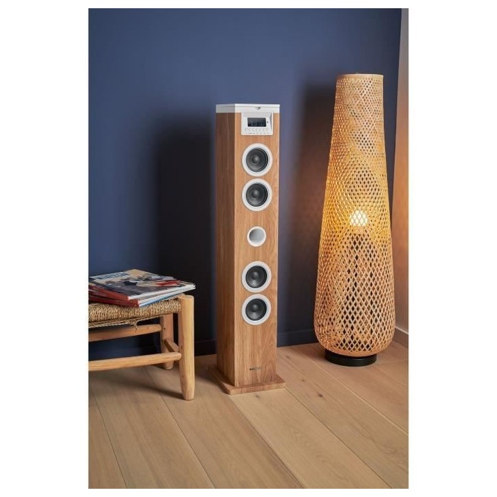 Tour haut-parleur - THOMSON - Bluetooth/CD/USB/SD - Blanc/Bois - 60W - Radio FM Tour haut-parleur - THOMSON - Bluetooth/CD/USB/SD - Blanc/Bois - 60W - Radio FM