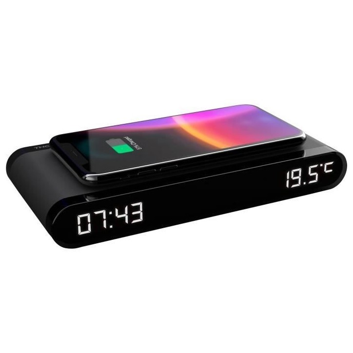 Réveil station de charge - THOMSON - Noir - Induction 15W, Température, Port USB-C, Alim. 230V Réveil station de charge - THOMSON - Noir - Induction 15W, Température, Port USB-C, Alim. 230V