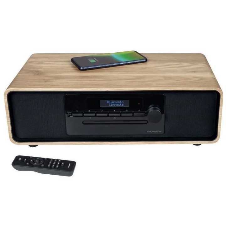 Micro-chaîne Bluetooth - THOMSON - Bois/Noir - Radio FM/DAB+/CD/MP3/USB/Induction, 60W, Affichage LCD, Télécommande, Alim. 23 Micro-chaîne Bluetooth - THOMSON - Bois/Noir - Radio FM/DAB+/CD/MP3/USB/Induction, 60W, Affichage LCD, Télécommande, Alim. 23