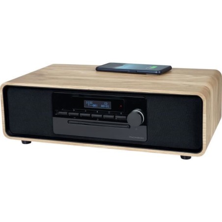Micro-chaîne Bluetooth - THOMSON - Bois/Noir - Radio FM/DAB+/CD/MP3/USB/Induction, 60W, Affichage LCD, Télécommande, Alim. 23