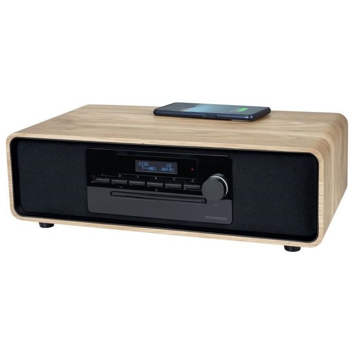Micro-chaîne Bluetooth - THOMSON - Bois/Noir - Radio FM/DAB+/CD/MP3/USB/Induction, 60W, Affichage LCD, Télécommande, Alim. 23 Micro-chaîne Bluetooth - THOMSON - Bois/Noir - Radio FM/DAB+/CD/MP3/USB/Induction, 60W, Affichage LCD, Télécommande, Alim. 23