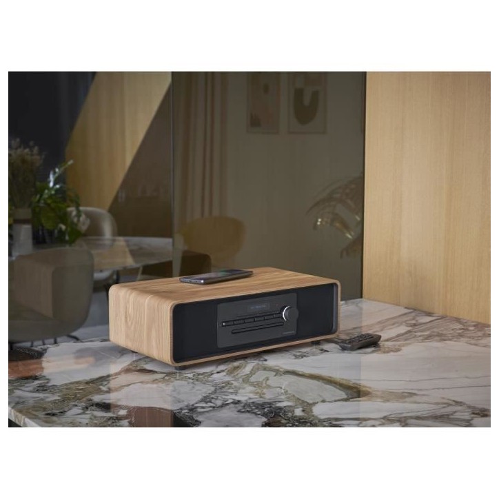 Micro-chaîne Bluetooth - THOMSON - Bois/Noir - Radio FM/DAB+/CD/MP3/USB/Induction, 60W, Affichage LCD, Télécommande, Alim. 23 Micro-chaîne Bluetooth - THOMSON - Bois/Noir - Radio FM/DAB+/CD/MP3/USB/Induction, 60W, Affichage LCD, Télécommande, Alim. 23