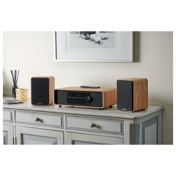 Micro-chaîne Bluetooth - THOMSON - Bois/Noir - Radio FM/DAB+/CD/MP3/USB/Induction, 60W, Affichage LCD, Télécommande, Alim. 23 Micro-chaîne Bluetooth - THOMSON - Bois/Noir - Radio FM/DAB+/CD/MP3/USB/Induction, 60W, Affichage LCD, Télécommande, Alim. 23