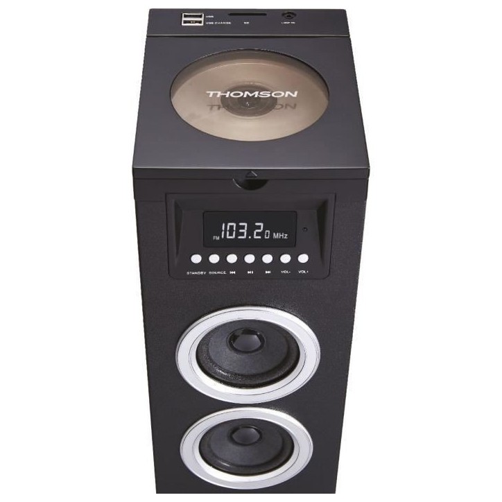 Tour haut-parleurs multimédia THOMSON DS120CD Lecteur CD 60W Bluetooth USB Radio FM Affichage LED Noire Tour haut-parleurs multimédia THOMSON DS120CD Lecteur CD 60W Bluetooth USB Radio FM Affichage LED Noire