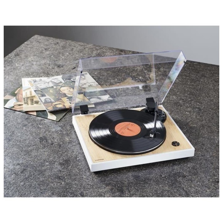Platine vinyle THOMSON TT301 - Design bois et blanc - Tete de lecture Audio-Technica AT3600L - 33 et 45 tours