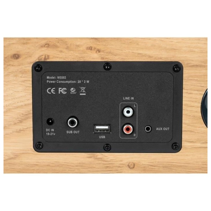 Enceinte résidentielle en bois - THOMSON - WS502 - Bluetooth 5.0, 100W, RCA, USB, AUX-IN Enceinte résidentielle en bois - THOMSON - WS502 - Bluetooth 5.0, 100W, RCA, USB, AUX-IN