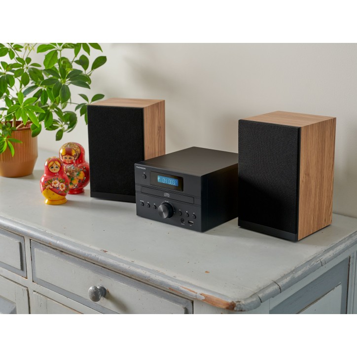 Micro Chaîne - THOMSON - Bluetooth - Radio - CD - MP3 - USB - DAB - Bois et noir