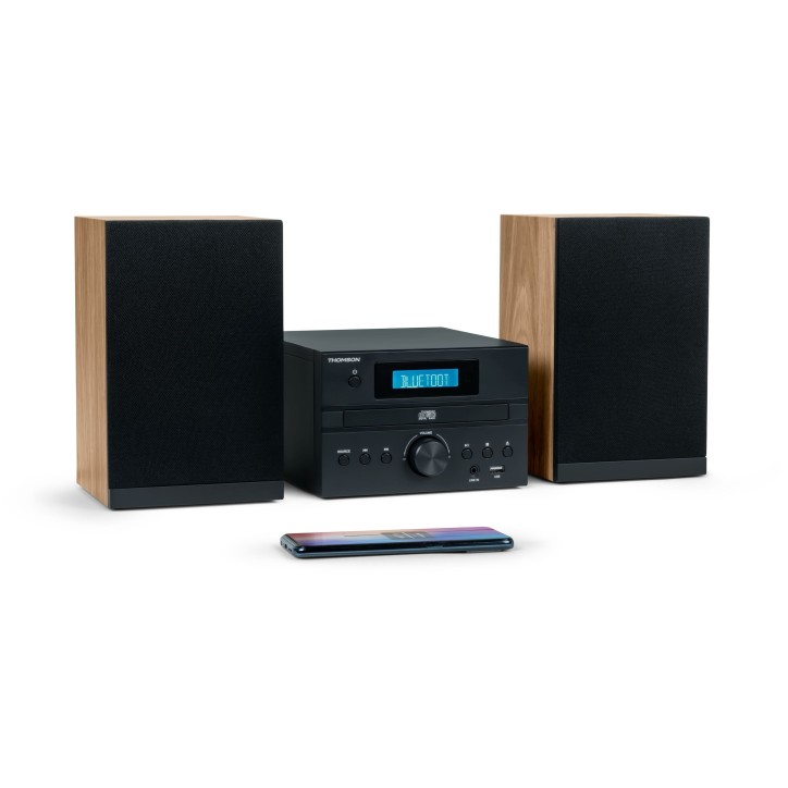 Micro Chaîne - THOMSON - Bluetooth - Radio - CD - MP3 - USB - DAB - Bois et noir