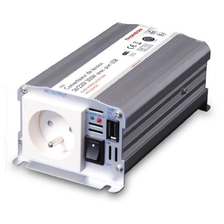 Convertisseur de tension - THOMSON - 24/220 V - 300 W - Avec prise USB Convertisseur de tension - THOMSON - 24/220 V - 300 W - Avec prise USB