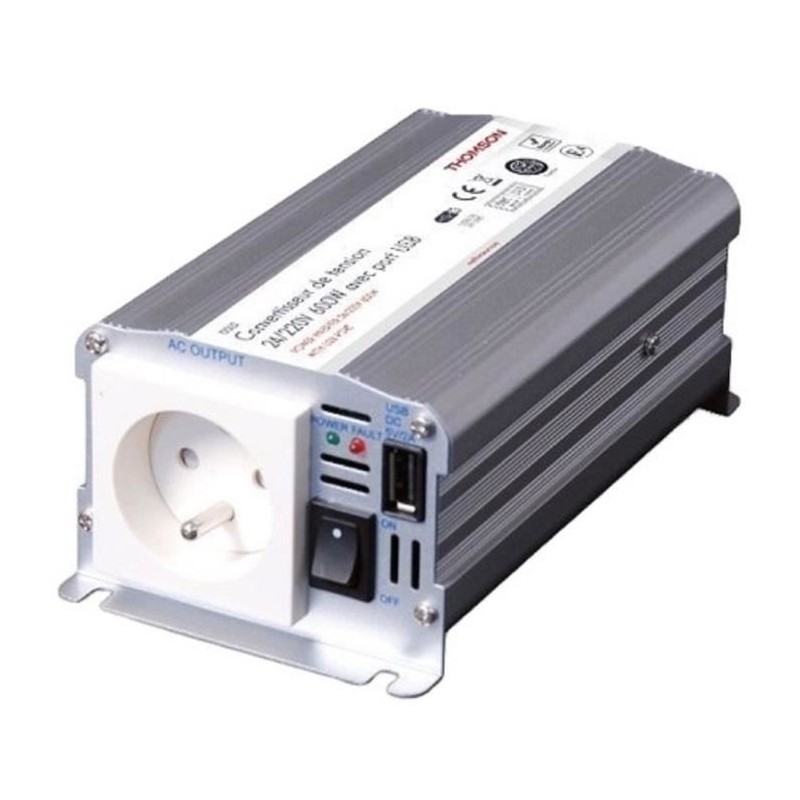 Convertisseur de tension - THOMSON - 24/220 V - 600 W - Avec prise USB Convertisseur de tension - THOMSON - 24/220 V - 600 W - Avec prise USB