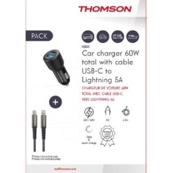 Pack chargeur + câble - THOMSON - Chargeur de voiture 60 W - Câble C