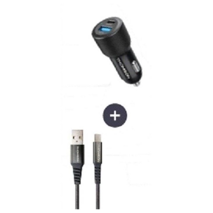Pack chargeur + câble - THOMSON - Chargeur de voiture 60 W - Câble USB-A vers C 3A - longueur 1.5 m