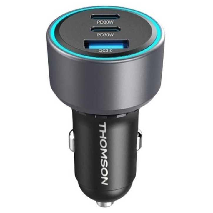 Chargeur voiture - THOMSON - 60 W - Technologie nouvelle génération totale - 2 USB-C - PD 30 W + USB-A - QC 3.0 - 18 W Chargeur voiture - THOMSON - 60 W - Technologie nouvelle génération totale - 2 USB-C - PD 30 W + USB-A - QC 3.0 - 18 W