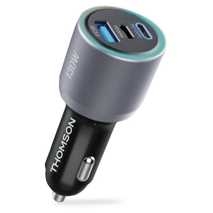 Chargeur voiture - THOMSON - 130 W - Technologie GaN nouvelle génération totale - 2 USB-C - PD 100 W + pd 30 W Chargeur voiture - THOMSON - 130 W - Technologie GaN nouvelle génération totale - 2 USB-C - PD 100 W + pd 30 W