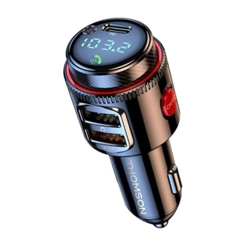 Transmetteur FM bt - THOMSON - 12/24 V - 48 W - QC 3.0 - Led bleu Transmetteur FM bt - THOMSON - 12/24 V - 48 W - QC 3.0 - Led bleu