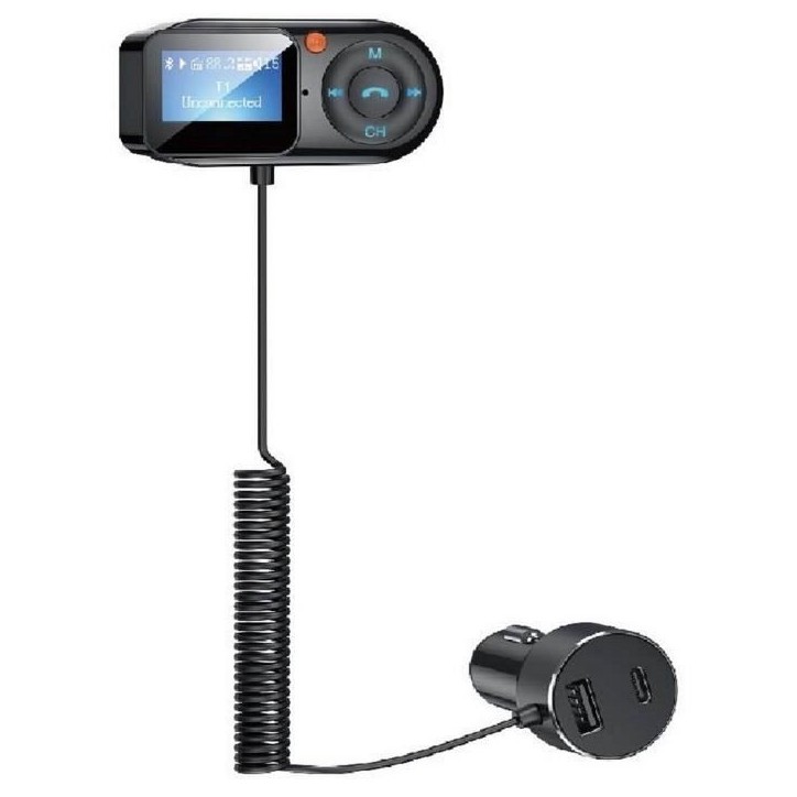 Transmetteur FM - THOMSON - 12/24 V - Avec écran déporté - Câble 2m - Voltmetre Transmetteur FM - THOMSON - 12/24 V - Avec écran déporté - Câble 2m - Voltmetre
