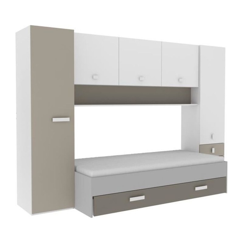 DEMEYERE Lit gigogne enfant avec multiples rangements - Décor blanc/a DEMEYERE Lit gigogne enfant avec multiples rangements - Décor blanc/a