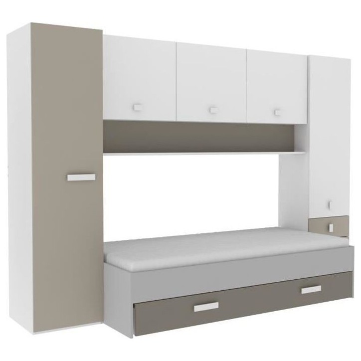 DEMEYERE Lit gigogne enfant avec multiples rangements - Décor blanc/argile - 90 x200 cm - TIDY DEMEYERE Lit gigogne enfant avec multiples rangements - Décor blanc/argile - 90 x200 cm - TIDY