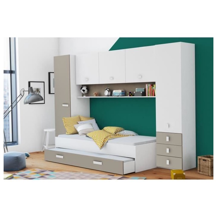 DEMEYERE Lit gigogne enfant avec multiples rangements - Décor blanc/argile - 90 x200 cm - TIDY DEMEYERE Lit gigogne enfant avec multiples rangements - Décor blanc/argile - 90 x200 cm - TIDY