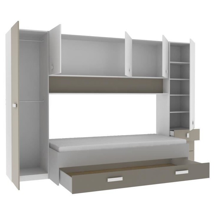 DEMEYERE Lit gigogne enfant avec multiples rangements - Décor blanc/argile - 90 x200 cm - TIDY DEMEYERE Lit gigogne enfant avec multiples rangements - Décor blanc/argile - 90 x200 cm - TIDY