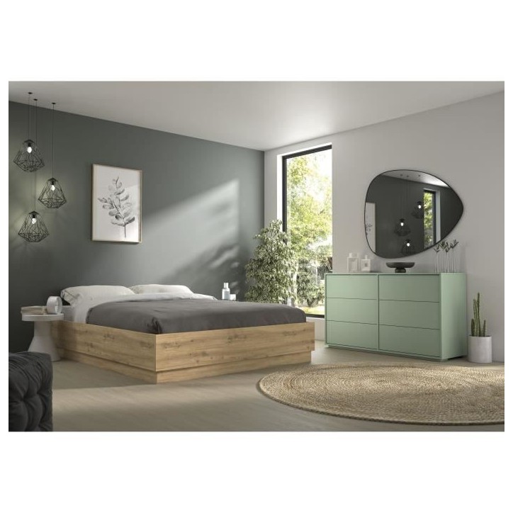 Lit coffre - TIDY - 160 x 200 cm - Chene / Ecru - Sommier inclus - GAMI Lit coffre - TIDY - 160 x 200 cm - Chene / Ecru - Sommier inclus - GAMI