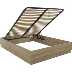 Lit coffre - TIDY - 160 x 200 cm - Chene / Ecru - Sommier inclus - GAM