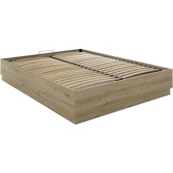 Lit coffre - TIDY - 160 x 200 cm - Chene / Ecru - Sommier inclus - GAM