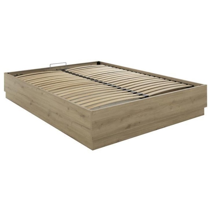 Lit coffre - TIDY - 160 x 200 cm - Chene / Ecru - Sommier inclus - GAMI Lit coffre - TIDY - 160 x 200 cm - Chene / Ecru - Sommier inclus - GAMI
