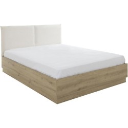 Lit coffre tete textile - TIDY - 140 x 190 cm - Chene / Ecru - Sommier