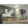 Lit coffre tete textile - TIDY - 140 x 190 cm - Chene / Ecru - Sommier