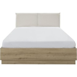 Lit coffre tete textile - TIDY - 140 x 190 cm - Chene / Ecru - Sommier