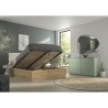 Lit coffre tete textile - TIDY - 140 x 190 cm - Chene / Ecru - Sommier