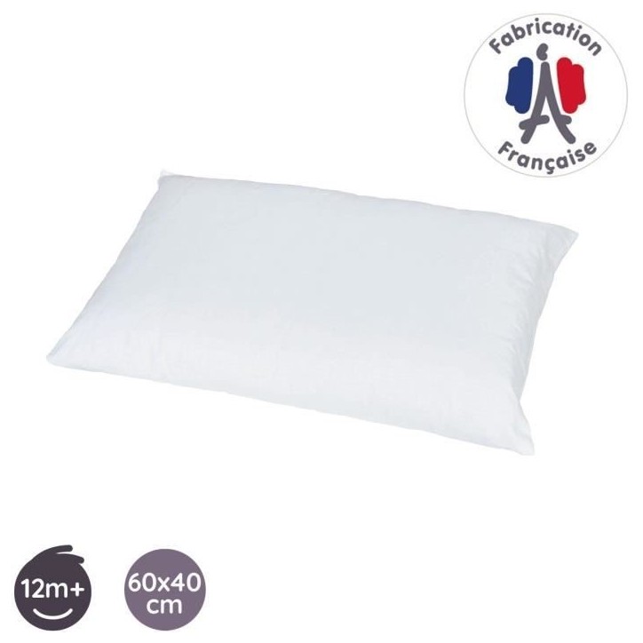 TINEO - Oreiller bébé 40x60cm - Lavable En Machine - Fabriqué En France - A partir de 12 mois TINEO - Oreiller bébé 40x60cm - Lavable En Machine - Fabriqué En France - A partir de 12 mois