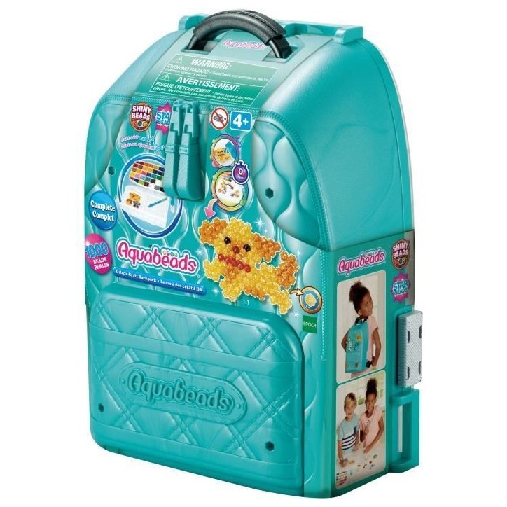 Aquabeads Le sac-a-dos créatif DX, 1000 perles de différentes formes et couleurs, perles qui collent avec de l'eau, 31993, Des