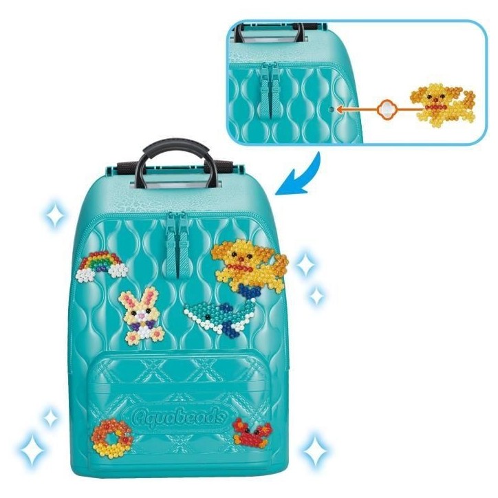 Aquabeads Le sac-a-dos créatif DX, 1000 perles de différentes formes et couleurs, perles qui collent avec de l'eau, 31993, Des