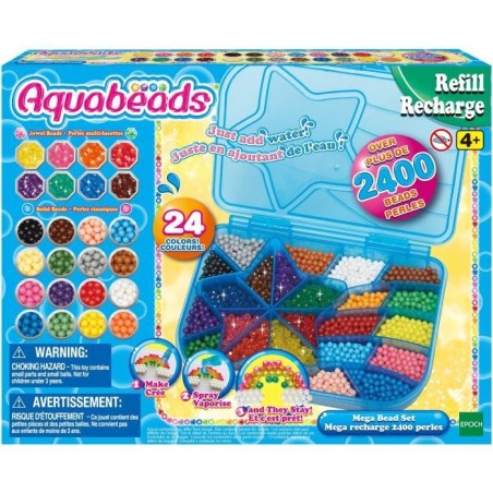 Aquabeads Méga recharge 2400 perles, perles qui collent avec de l'eau, 31502, 24 couleurs, des 4 ans