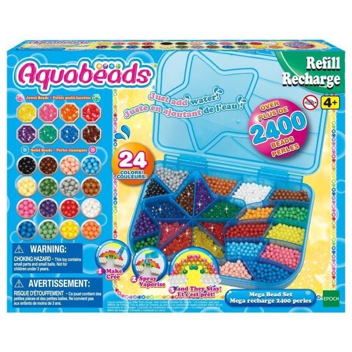 Aquabeads Méga recharge 2400 perles, perles qui collent avec de l'eau, 31502, 24 couleurs, des 4 ans