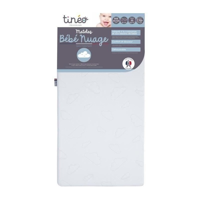 Matelas TINEO NUAGE - Déhoussable - 60x120x10 cm